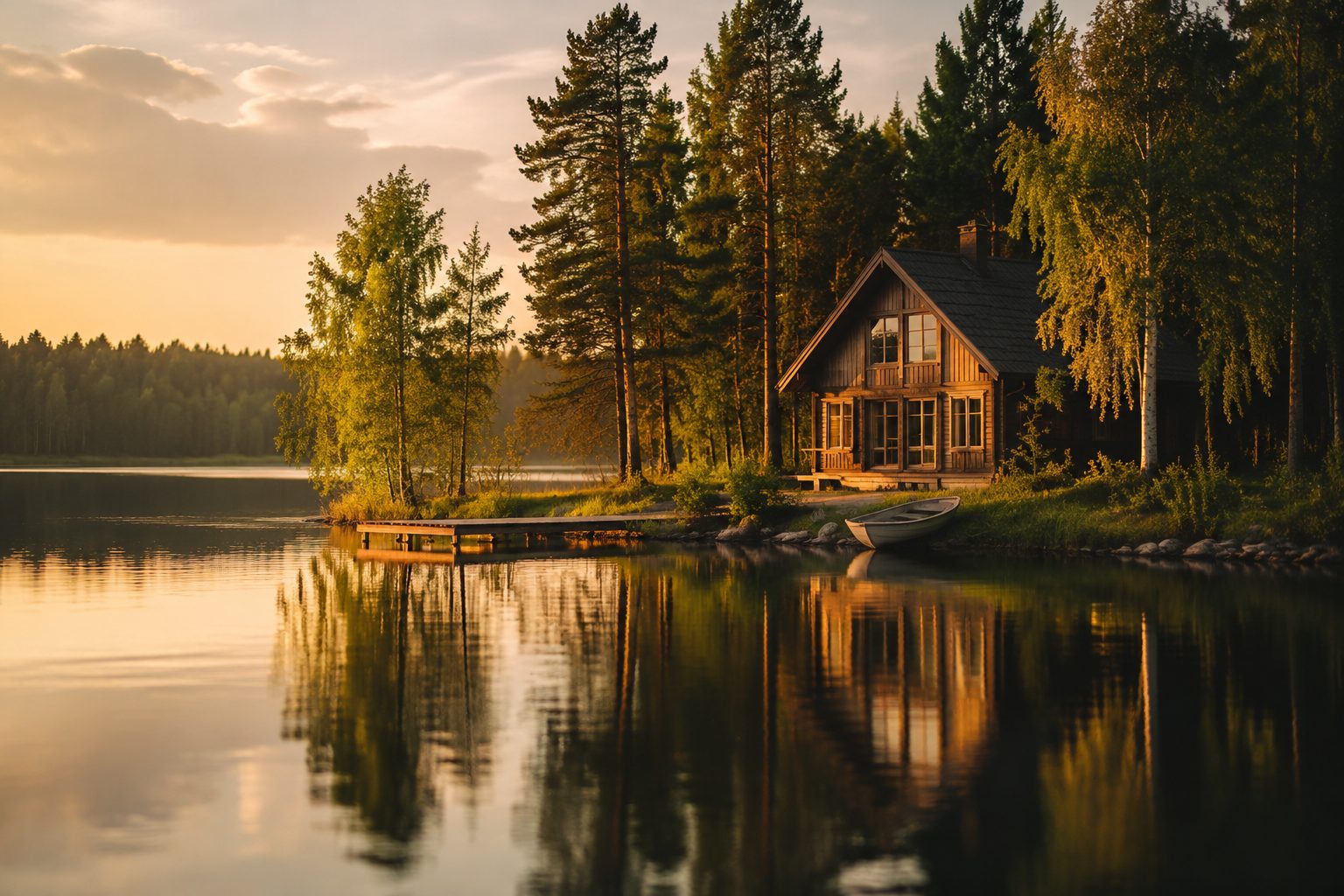 Pojedynczy, ustronny domek nad jeziorem na Mazurach, brak sąsiadów