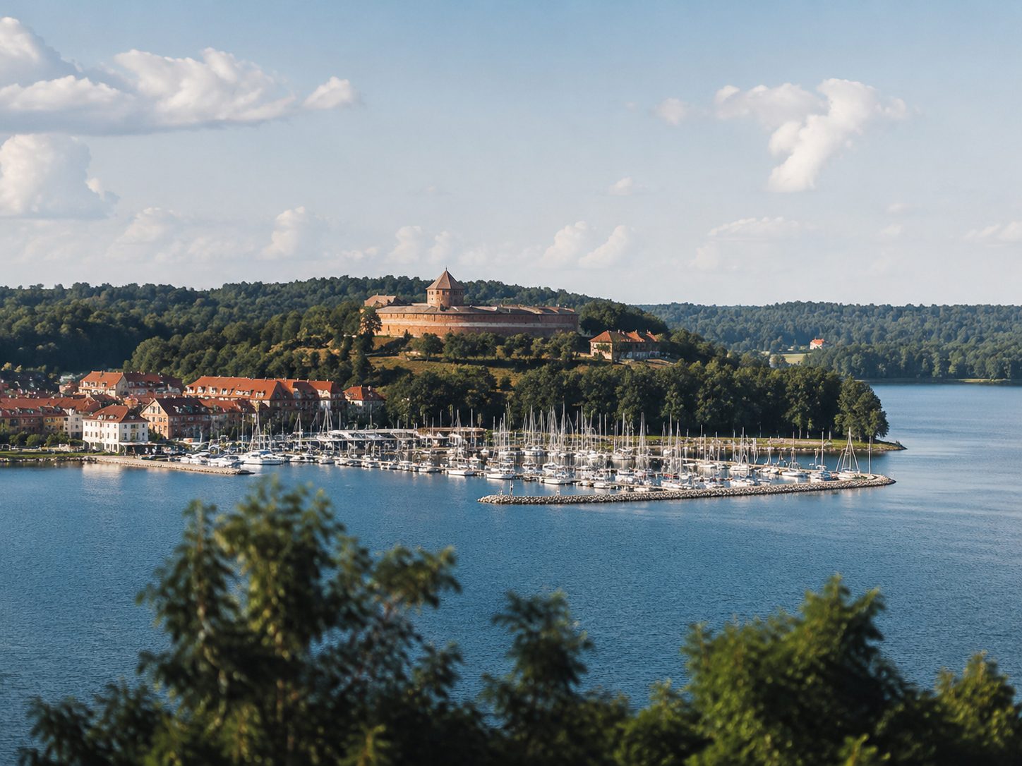Giżycko, panorama na jezioro Niegocin, twierdza Boyen w tle
